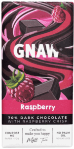 Raspberry-flavored chocolate bar with vibrant packaging.