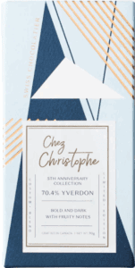 A stylish packaging of Chez Christophe's 5th anniversary chocolate collection.