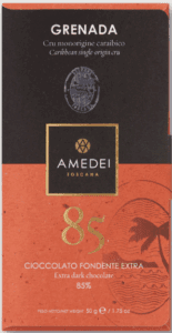 Amedei Toscana 85% dark chocolate packaging with elegant design.
